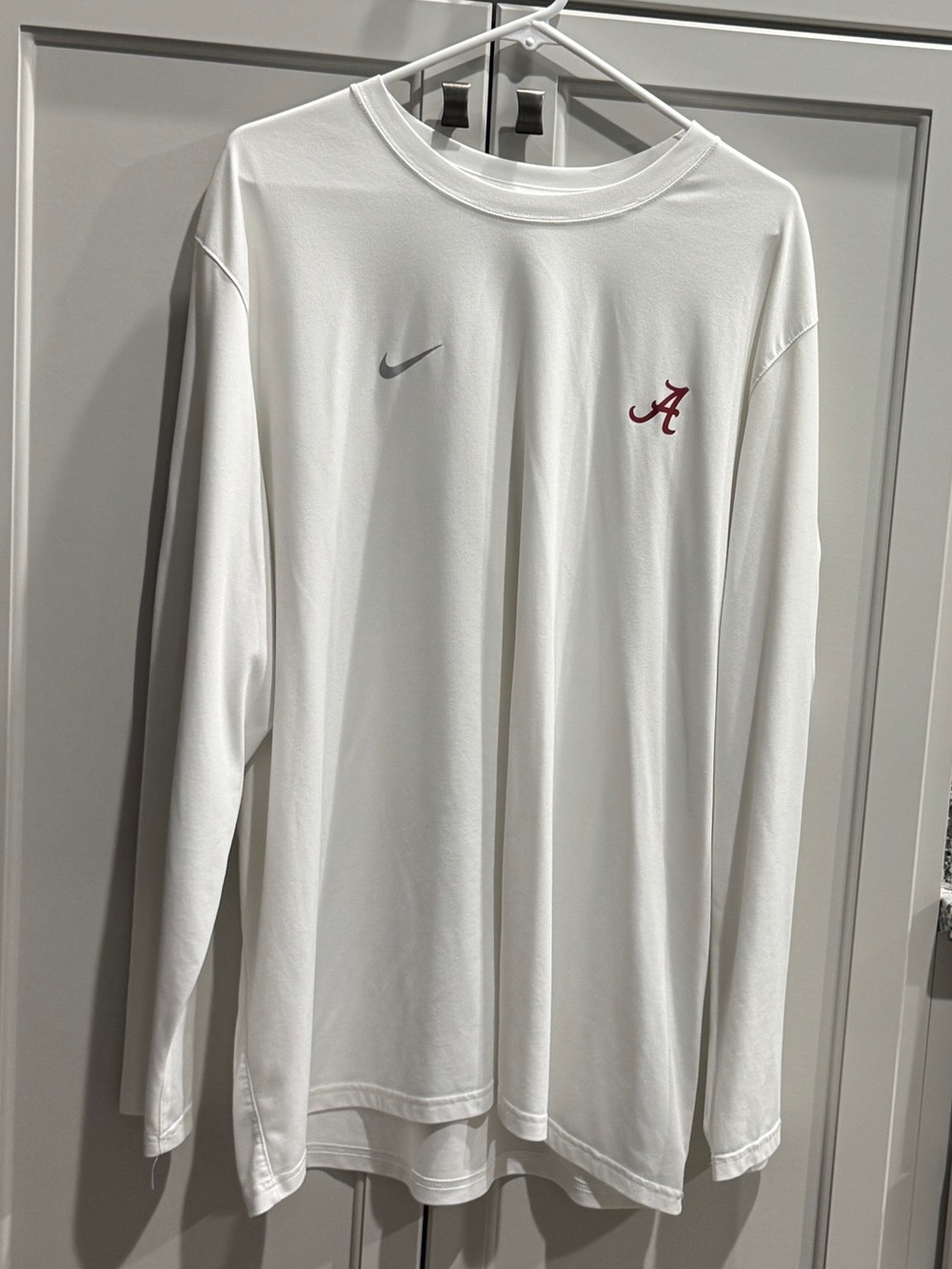 Nike White Long-Sleeve Crew Shirt with Red Alabama 'A' Logo
